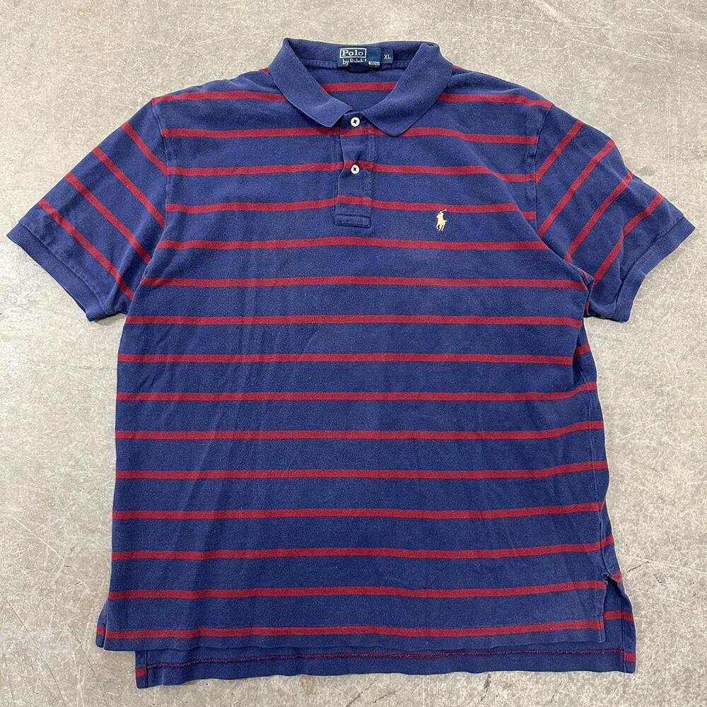 Vintage 90s Polo Ralph Lauren Striped Red & Navy Polo Size XL